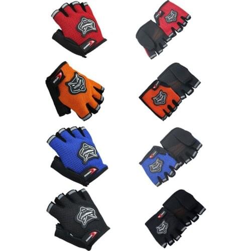 Adult Kid Half Finger Cycling Gloves Non-Slip Breathable Mesh Cloth Pattern Motorcycle Bicycle Fingerless Short Sport Mitten