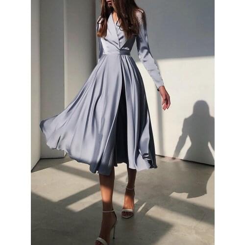 2021 Best Quality Famous Brand Dress Solid O-neck Long Sleeve Elegant Midi Dress Vestidos