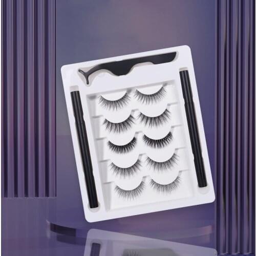 The new 3D Fiber adhesive eyeliner eyelash glue-free kit natural eyelashes five pairs pretend eyelashes suit