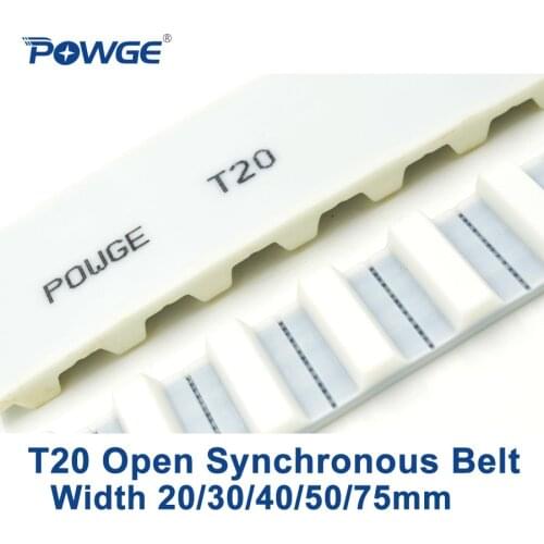 POWGE Trapezoid T20 Open synchronous belt width 20/30/40/50/75mm Polyurethane steel PU T20-20 T20-30 T20-40 open Timing Belts
