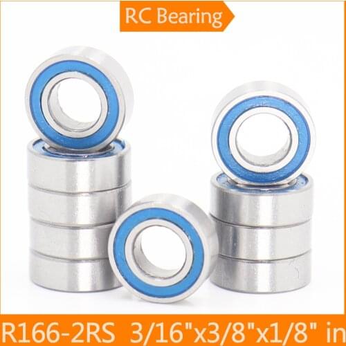 R166RS Bearing ABEC-3 (10PCS) 3/16"x3/8"x1/8" in Thin Section R166-2RS Ball Bearings RS R166 2RS With Blue Sealed