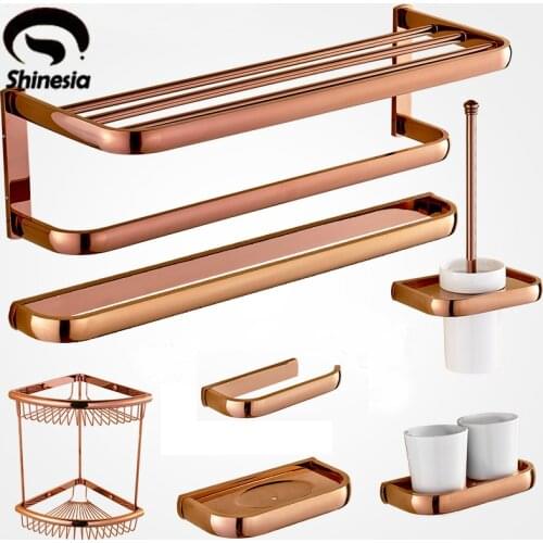 Rose Gold Solid Brass Towel Rack Bath Toilet Paper Holder Toothbrush Holder Bathroom Accessories