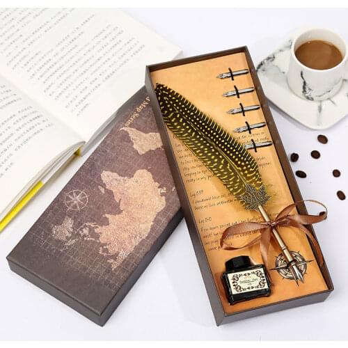 Europe And America High Quality Feather Pen Stainless Steel Tip Pen Student Exquisite Gift Box Stationery Set Birthday Gift