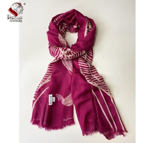 Made in Nepal Very Soft and Warm 100% Merino Wool Hand Printed Scarf Shalw Dark Rose Pink Direct from Factory
