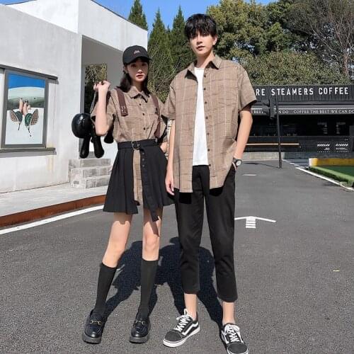 Removable strap to film the new couple costume lattice long-sleeved shirt skirt skirts female couples clothing couples clothes