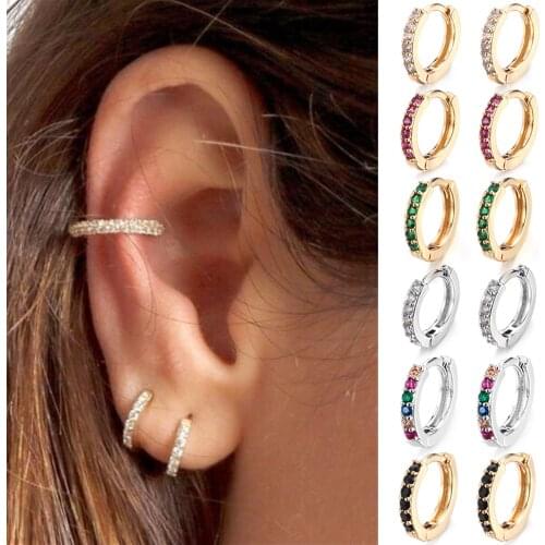 2pcs Fashion Rainbow CZ Ear Cuff for Women Girls Gold Alloy Small Circle Stud Earring Bohemia Ethnic Jewelry Cartilage Crystal