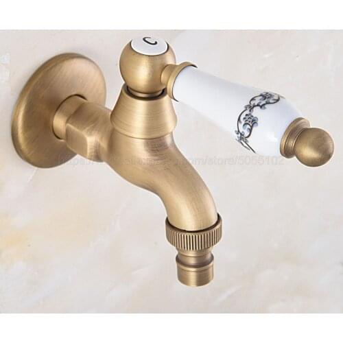 Antique Brass Wall Mount Washing Machine Taps Bathroom Corner Mop Pool Small Tap Outdoor Garden Cold Water Faucet zav320