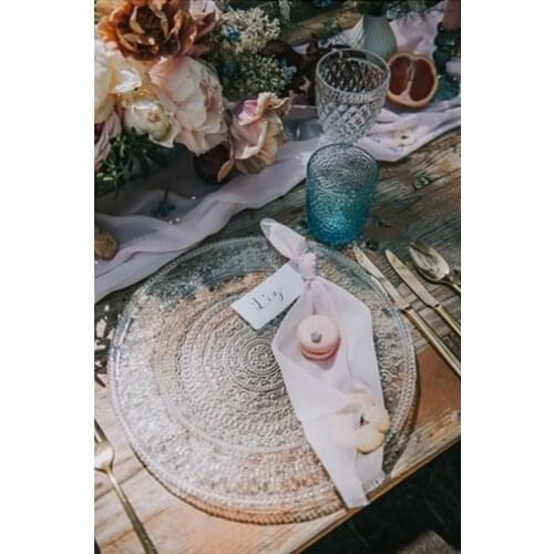 Glass Fancy Design transparent vintage Charger Plate clear charger plate for Wedding Event Decoration or party Heat Resistant