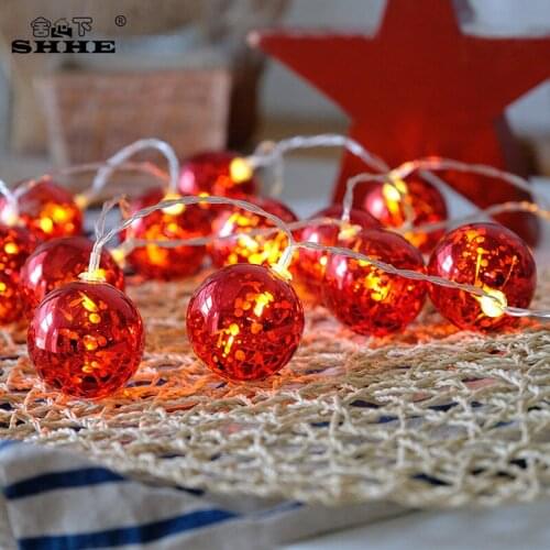 Red Ball LED String Lights AA Battery fariy holiday light string led garland Ourdoor decoration Christmas Trees Lighting