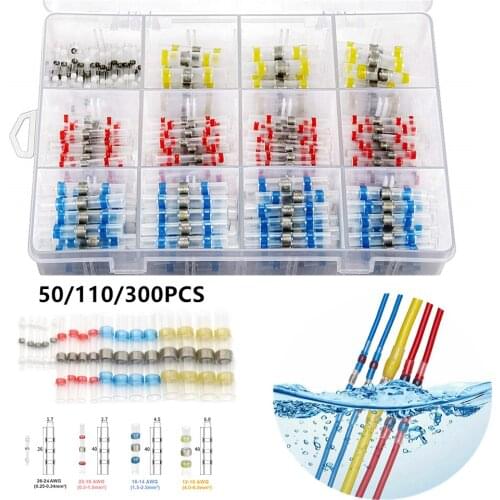 50/110/300pcs Heat Shrink Soldering Terminals Waterproof Solder Sleeve Tube Electrical Wire Insulated Butt Connectors Kit