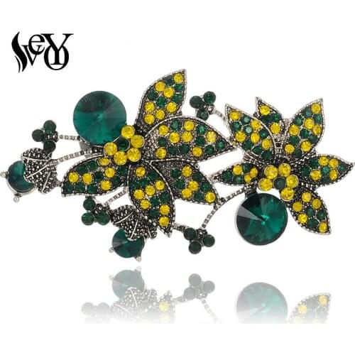 VEYO Romantic Rhinestone Brooch Pin Retro Crystal Gold Flower Brooches for Women Gift
