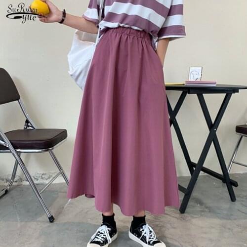 Korean Style Solid Maxi Womens Skirts Plus Size Loose Casual Woman Skirts A-line White High Waist Long Skirt Female Falda 13228