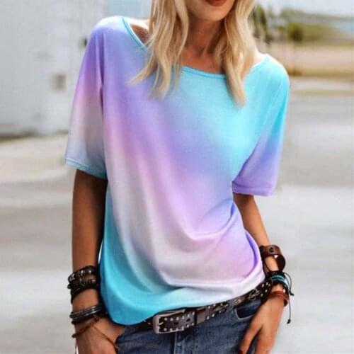 Multicolor Gradient Womens T-Shirts Casual Comfortable Simple Style Tops Woman O-neck Tee Short Sleeve Top Harajuku Tops