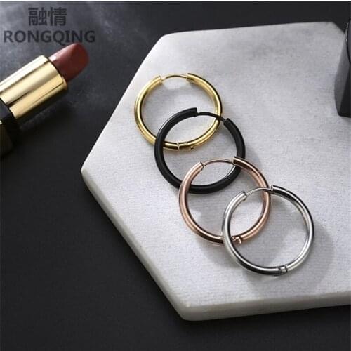 RONGQING 10Pair/pack wholesale Fashion Round Hoop Earrings Stainless Steel Big Round wives Hoop Earrings gifts for wome