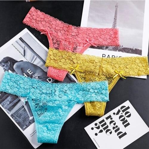 Women Panties Sexy Lace Briefs Lingerie Temptation Low-waist Thong Transparent Hollow out Underwear Female G String Size S-XL