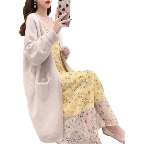 Autumn Winter Fashion Long Knitted Cardigan Sweater Women 5 Color Knitting Jacket Coat Loose V-Neck Long Sleeve Sweater Female