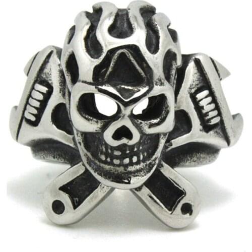 1pc Fashion Ghost Skull 316L Stainless Steel Cool Popular Spanner Skull Biker Ring