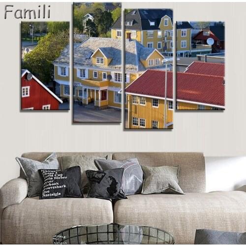 New 4 Pieces Canvas Art Canvas Paintings HD New Norway Harbor Decorations For Home Wall Art Prints Canvas,decorative pictures