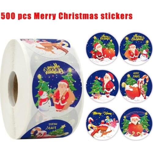 500 Pcs/Roll Merry Christmas Stickers 6 Styles Santa Claus Labels Stickers for Christmas Theme Gift Packaging Decor Stickers