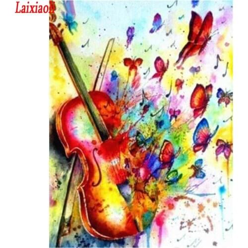 5d Diy Diamond Painting Handmade Cross Stitch Violin Butterfly Picture Mosaic Embroidery painting Full Square round Drill decor