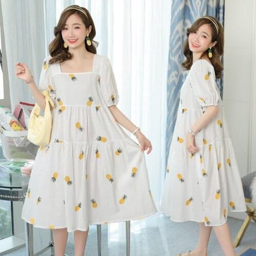 98168# Maternity Clothes Summer Cotton Short Sleeves Loose Fruit Printing Dress Pregnant Women Mom Dress