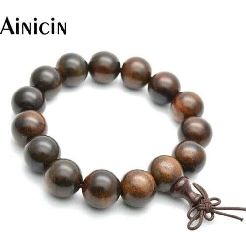Golden Sandalwood 15mm Diameter Strand Bead Bracelets For Men and Women Prayer Mala Jewelry Buddhism Gift