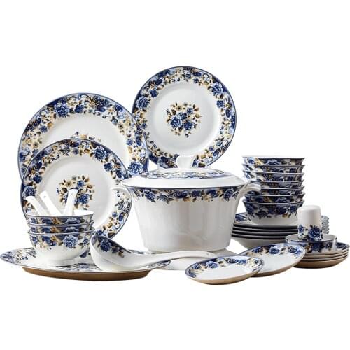 Jingdezhen European bone china tableware set, bowl and dish set, household ceramic bowl, creative bowl, plate combination, eatin