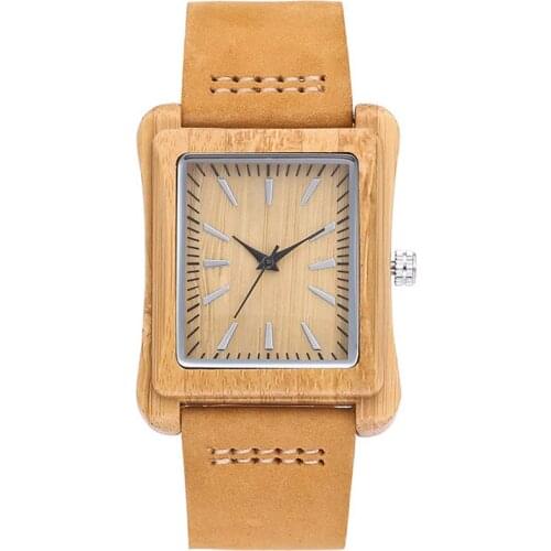 Wood Watch Men Hodinky Women Rectangle Case Creative Wooden Male Clock Bamboo Dial Minimalist Design Geneva Ladies Male Watches