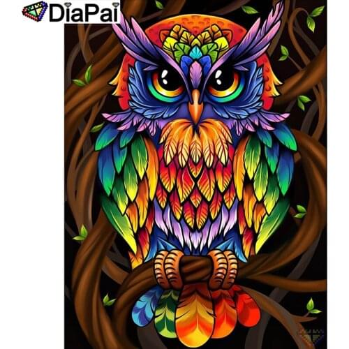 DIAPAI 5D DIY Diamond Painting 100% Full Square/Round Drill "Colored owl" Diamond Embroidery Cross Stitch 3D Decor A21436