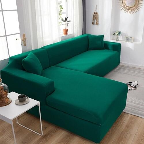 Turquoise Solid Color L Shape Protection Chaise Longue Covers Elastic Corner Sectional Sofa Cover for Living Room 2 3 4 Place
