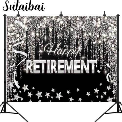 Happy Retirement Backdrop Black and Silver Glitter Shiny Stars Background Man Woman Party Supplies Banner Photobooth Props Gifts