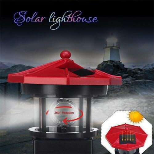 Solar Resin Lighthouse Outdoor Garden LED Rotating Landscape Light Courtyard Waterproof Sensor Decorative Light