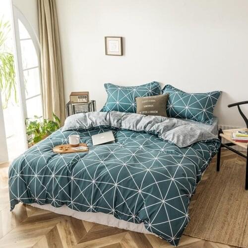 Reactive Printing Stripe Grid Bedding Set AB Side Duvet Cover/ Comforter Cover Bed Sheet Pillowcases Bed Linens Home Textile