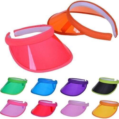 New Summer Candy Color Anti-UV Open Top Sun Visor Hat Transparent PVC Plastic Wide Brim Unisex Baseball Sports Running Beach Cap