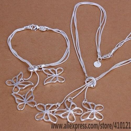 S158 Hot Silver Color Fine Jewelry Sets,Wholesale Fashion Jewelry Elegant Charms Fashion Set Tai Chi Butterfly Bracelet Necklace