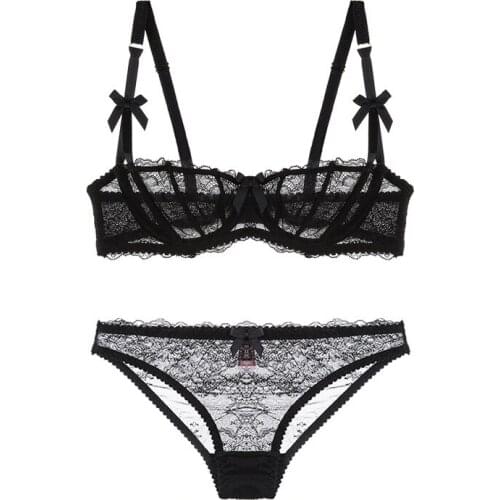 Sheer Lace Sexy Lingerie Lace Bra Set 1/2 Cup Size A~D sexy V neck Luxurious Embroidery Bra Brand Designer Bra Women Underwear