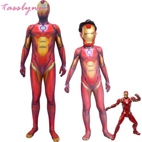 Superhero Movie Iron Man Cosplay Bodysuit Zentai Costume Adult Unisex One-Piece Spandex Jumpsuits Halloween Party Suit with Mask