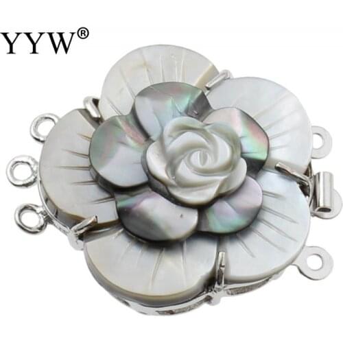 Brass Box Clasp High Quality With Black Shell Flower Platinum Color Plated 3-Strand Conector Finding For Jewelry Making Necklace