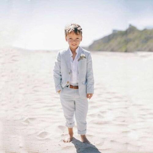 Summer Beach Wedding Blue Linen Baby Boys Suit Costume for Boy 2019 Kids Blazers Boy Suit Formal Wedding Wear Children Clothing