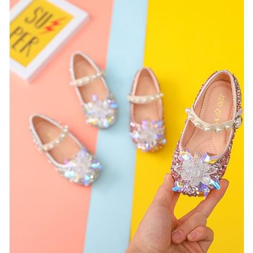 Summer Girls Shoes Bead Big Girl Shoes Flats Fling Princess Glitter Shoes Baby Dance Shoes Kids Sandals Children Wedding Shoes