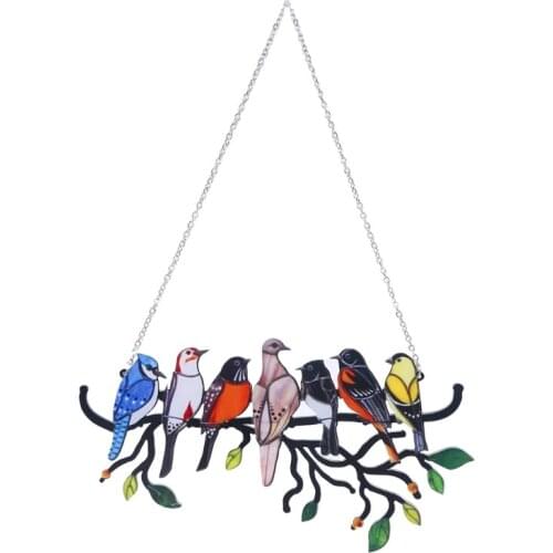 Multicolor Birds on Wire Stained Glass Suncatcher Window Panel Ornaments Hanging Pendant Home Decoration Gifts for Bird H55A