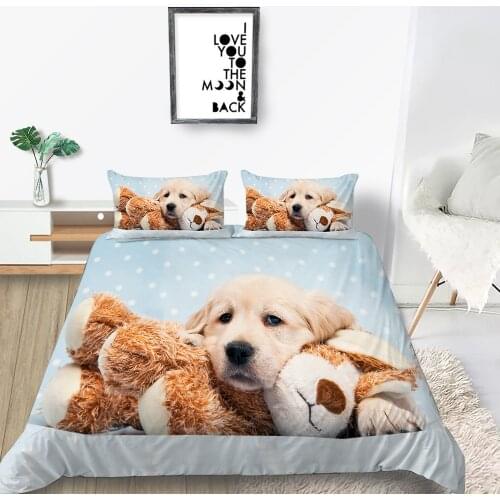 3D Print Bedding Set Dog And Bear Doll Cute Duvet Cover Kids King Queen Twin Full Single Double Unique Design Bed Set