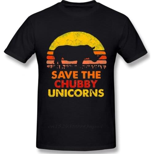 Novelty Save The Chubby Unicorns Rhinos T Shirt For Man Hipster T Shirt Organic Cotton Plus Size Camiseta