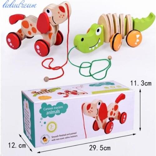 Educational toy material montessori wooden dog and crocodiles with digging rope crawling animal toys montessori