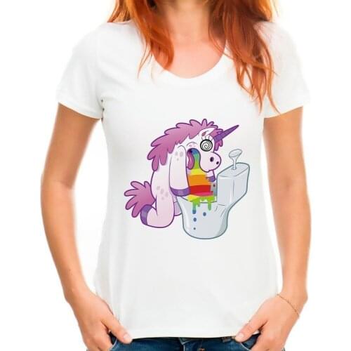 Punk drunken horse spit rainbow funny tshirt women 2018 summer new white casual creative t shirt femme high definition print