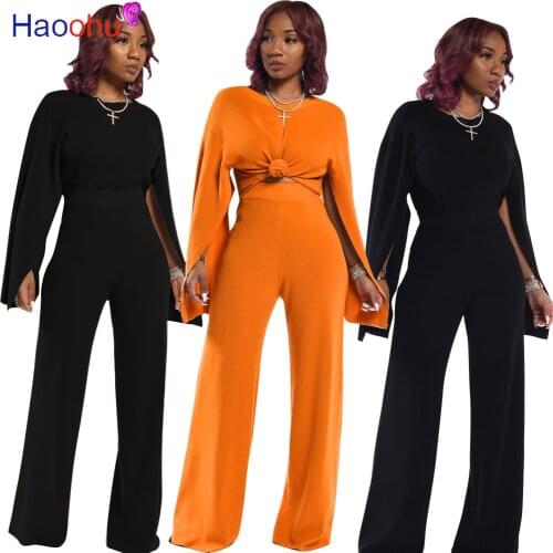 HAOOHU Solid Tracksuit 2pcs Women Set Split Sleeve Tee Top Sweatshirt+Jogger Pants Two Pieces Sets Women Clothing Suits Female