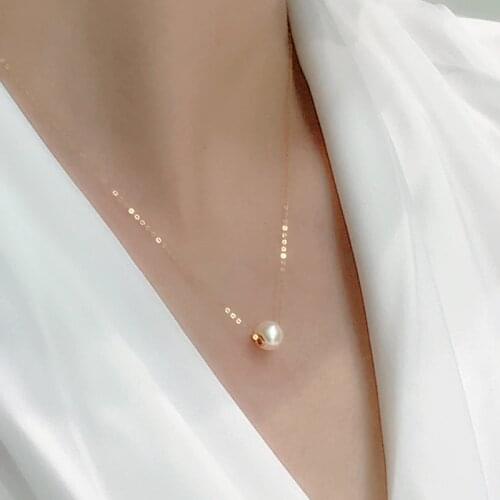 NYMPH 18K yellow gold Natural Freshwater Pearl Necklace Pendant Genuine AU750 fine JewelryParty Gift For Girl D340