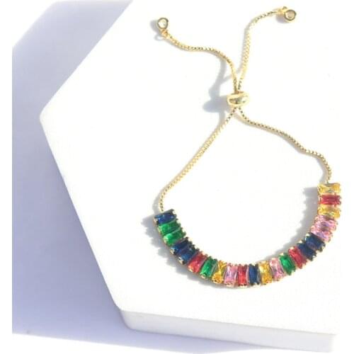 Adjustable Rainbow Zircon Bracelet for Women Bling Cz initial Bracelet Femme Snake Chain Jewelry Christmas gifts