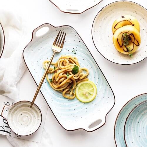 Hand Glaze Painted Pottery Blue Tableware Suit Household Charger Plates Steamed Rice Bowl Soup Salad Noodles Bowl Dinner Set