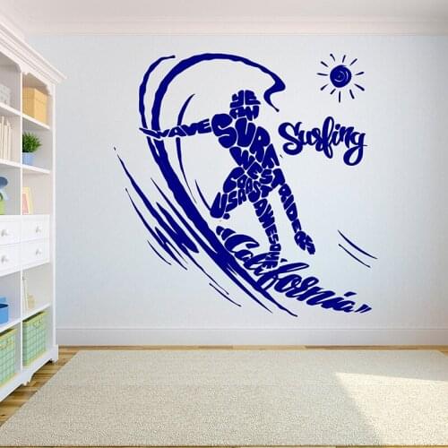 Surfing Palm Shark Surf wall decals Surfer Boys vinyl Wall Sticker home decor for living room bedroom decoration art mural G966
